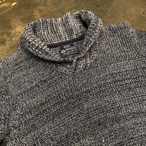 American Rag Sweater Mens Medium Shawl Collar Pullover Knit Gray Black